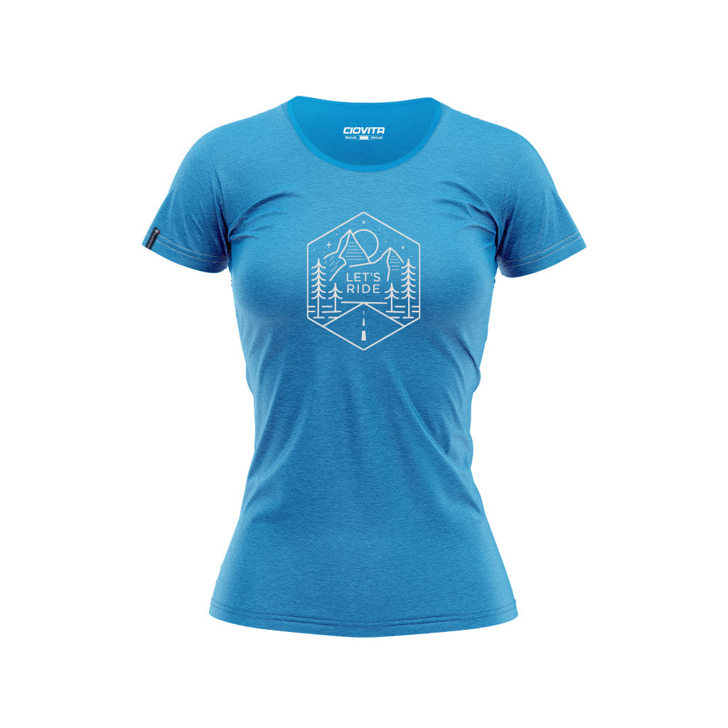 ladies blue cycling themed t shirt