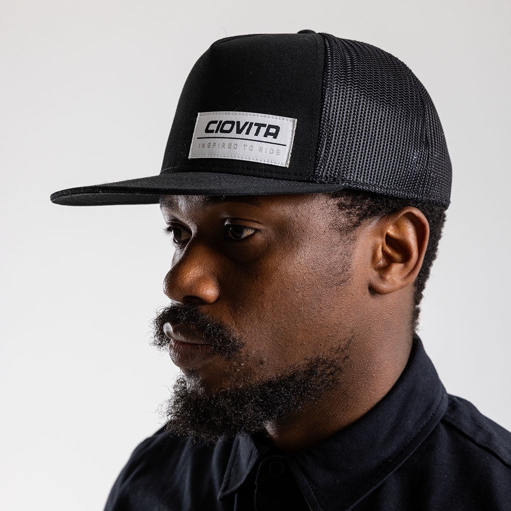 Flat Peak Trucker Cap (Black)